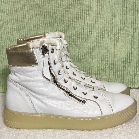 Be Natural Shoes - Be Natural Womens White/Gold Leather High Top Zip Sneaker Boots SZ EU 38 US7.5-8